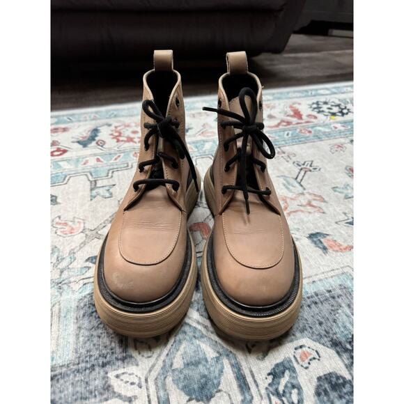 Free People Mara Combat Lace Up Boots Taupe Leather Sz 38 - Picture 9 of 10